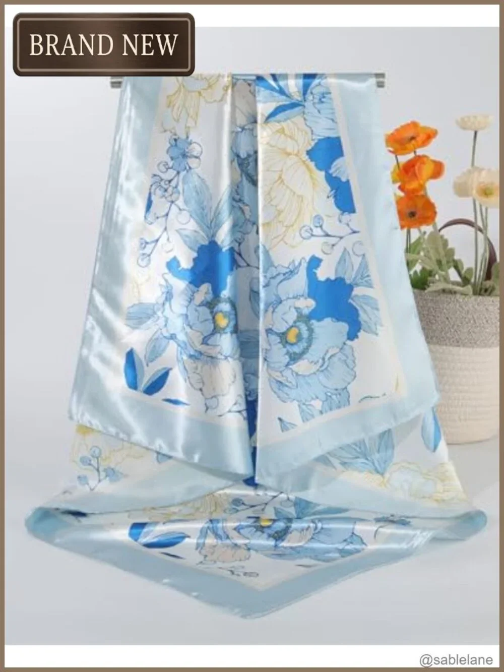 Silky Satin Square Head Scarf for Women 35x35 Bandana Wrap